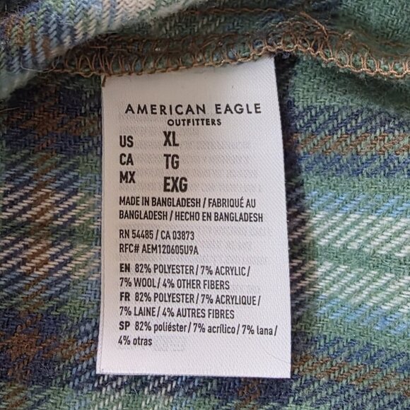 American Eagle Shacket Womens XL Plaid Fleece LS Wool Blend Pockets Buttons Boho - Picture 11 of 16